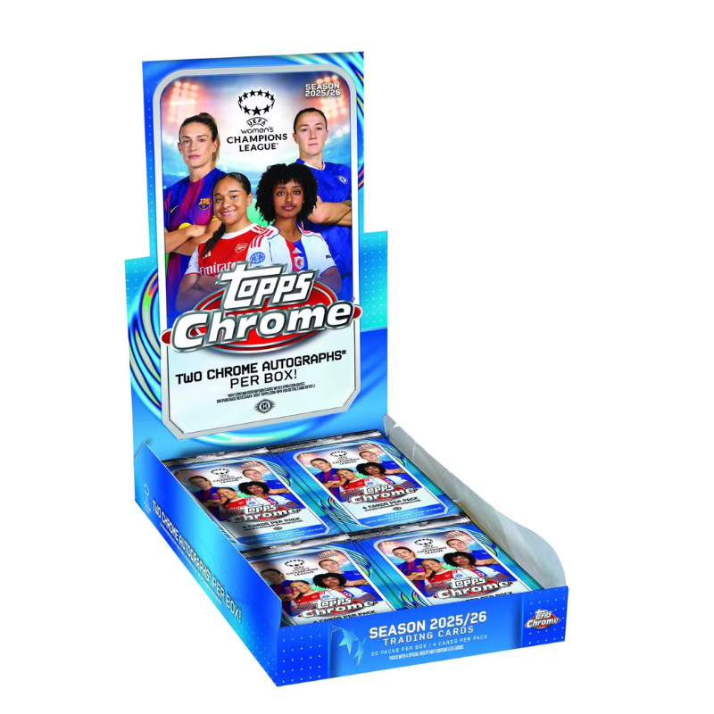 resizingforshopify-2026-06-11T122301.379 2025/26 Topps Chrome Women's UEFA Champions League Soccer Hobby 12 Box Case - Image 1